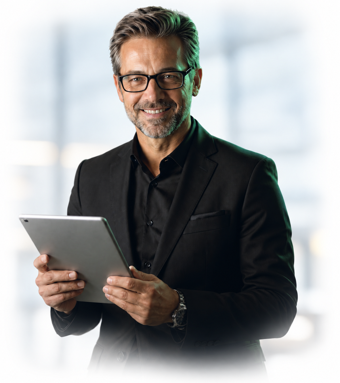 Consultant reviewing data on a tablet