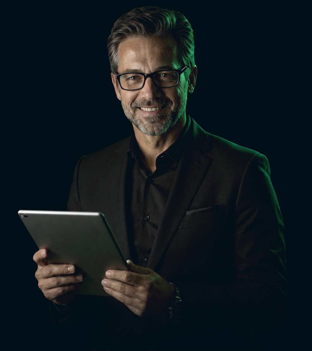 Consultant reviewing data on a tablet